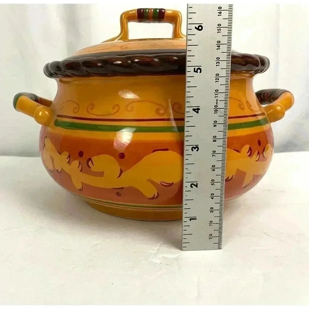 Stoneware Tuscan 3 Quart Bean Pot Casserole with Lid Microwave Oven‎ Safe